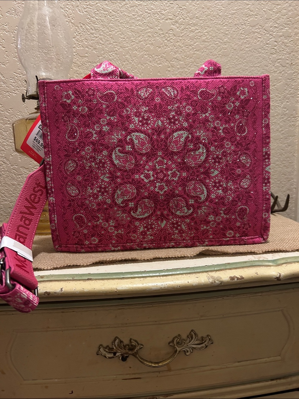 Montana West Pink Paisley-Print Crossbody or Tote Bag with Adjustable Strap